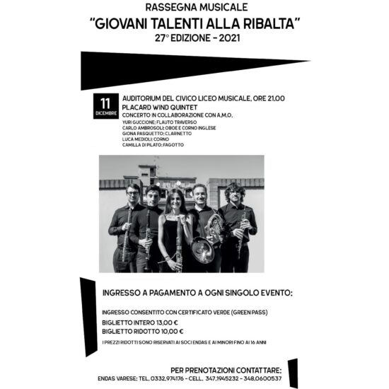 PLACARD QUINTET Concerto 11 dicembre a Varese