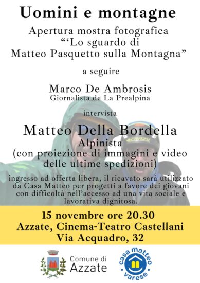 Uomini e montagne – serata evento ad Azzate con Matteo della Bordella.