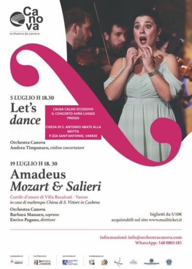 Orchestra Canova – 5 luglio Chiesa Sant’Antonio Abate alla Motta e 19 luglio Villa Recalcati